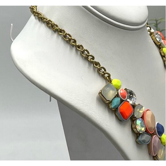 J. Crew Brûlée Neon Pastel Multicolor Fiesta Rhinestone Crystal Cluster Necklace - Picture 9 of 16